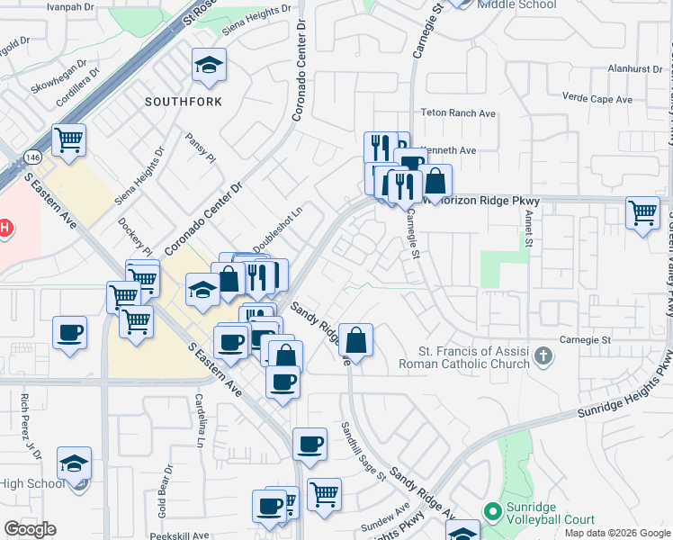 map of restaurants, bars, coffee shops, grocery stores, and more near 676 Tremaine Court in Henderson