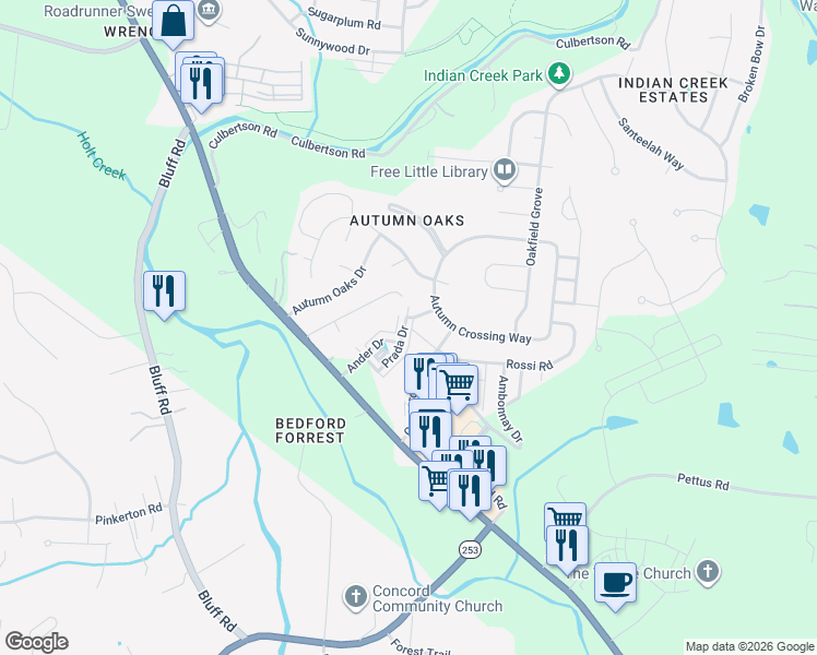 map of restaurants, bars, coffee shops, grocery stores, and more near 8112 Valley Oak Drive in Brentwood