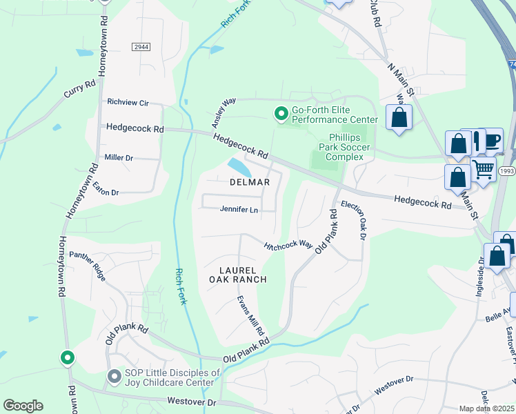 map of restaurants, bars, coffee shops, grocery stores, and more near 816 Jennifer Lane in High Point