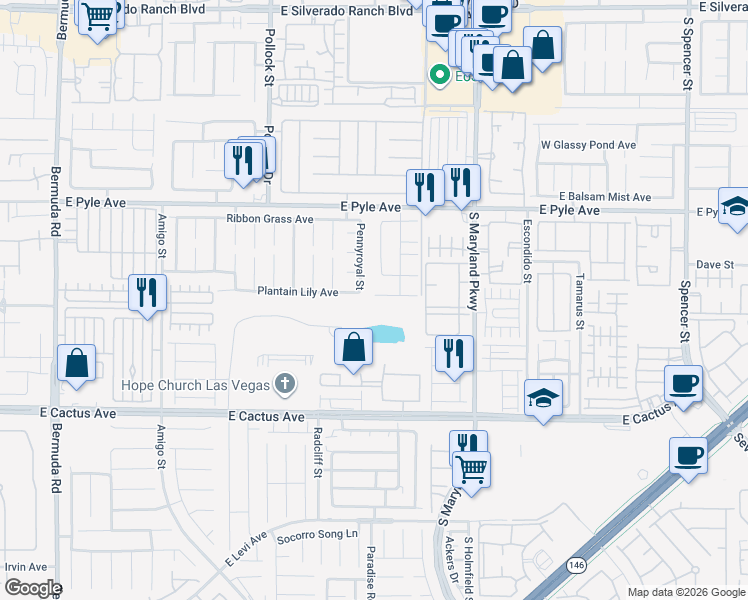 map of restaurants, bars, coffee shops, grocery stores, and more near 1013 Silver Creek Ave in Las Vegas