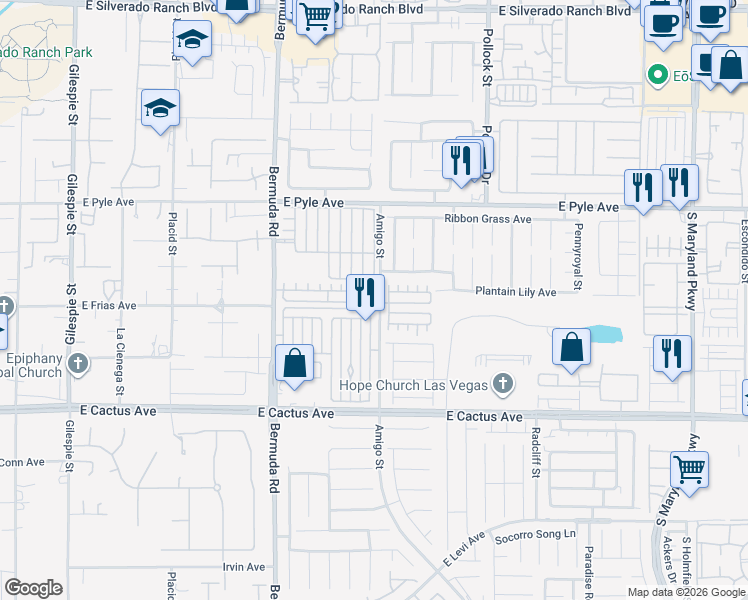 map of restaurants, bars, coffee shops, grocery stores, and more near 10294 Bethel Mill Street in Las Vegas