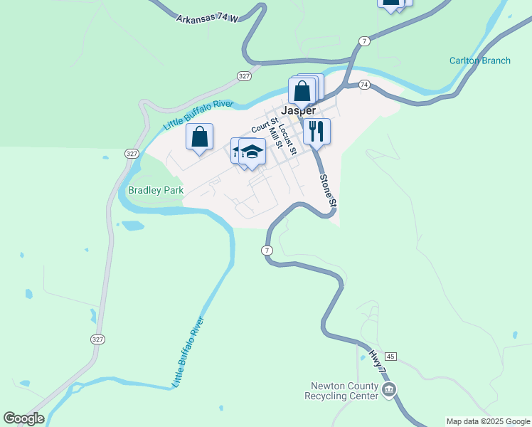 map of restaurants, bars, coffee shops, grocery stores, and more near 103 Little Bluff Drive in Jasper