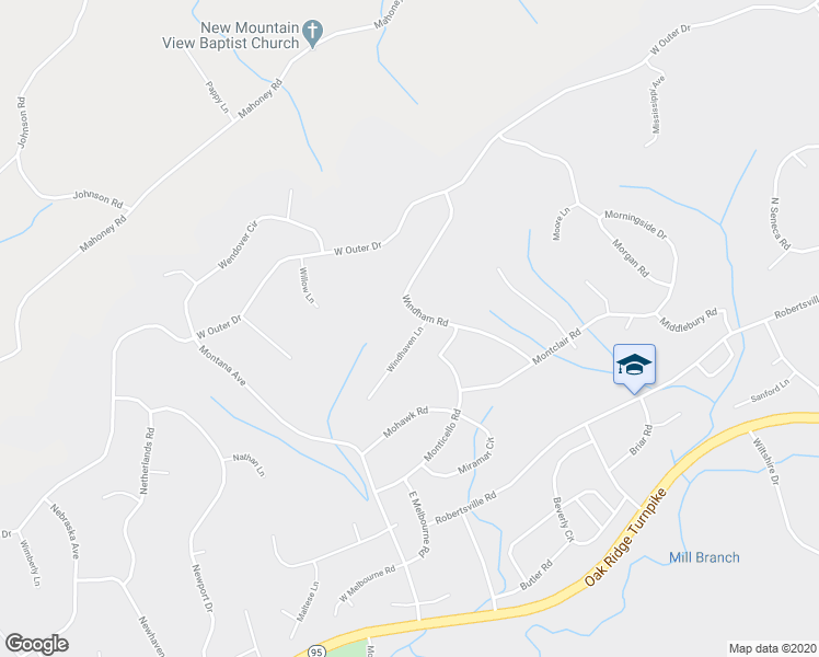 map of restaurants, bars, coffee shops, grocery stores, and more near 12 Windhaven Lane in Oak Ridge