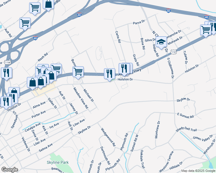 map of restaurants, bars, coffee shops, grocery stores, and more near 4662 Holston Drive in Knoxville