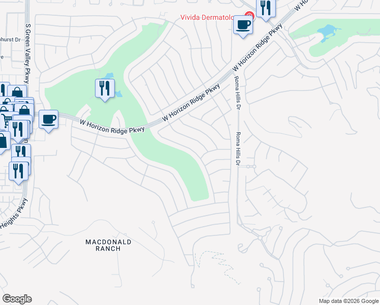 map of restaurants, bars, coffee shops, grocery stores, and more near 563 Mountain Links Drive in Henderson