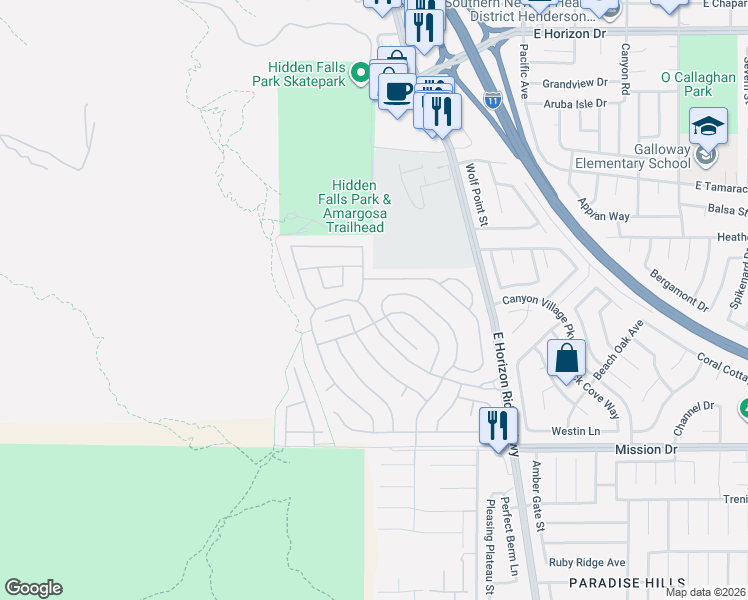 map of restaurants, bars, coffee shops, grocery stores, and more near 724 Leicester Street in Henderson