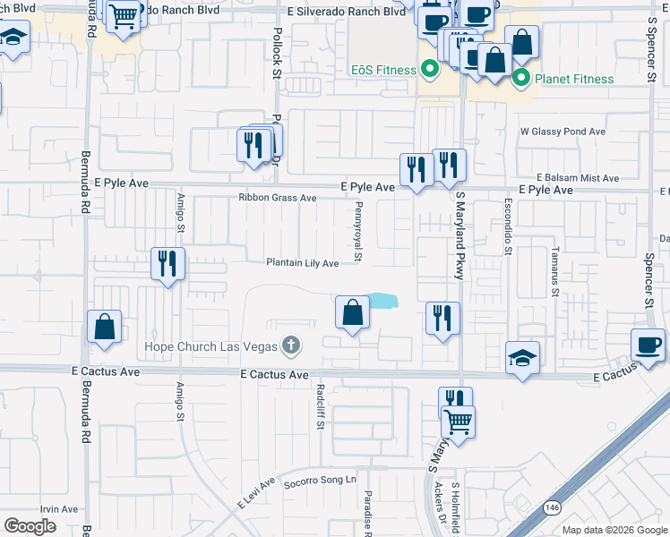 map of restaurants, bars, coffee shops, grocery stores, and more near 941 Plantain Lily Avenue in Las Vegas