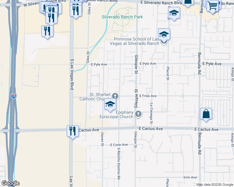 map of restaurants, bars, coffee shops, grocery stores, and more near 10285 South Rancho Destino Road in Las Vegas