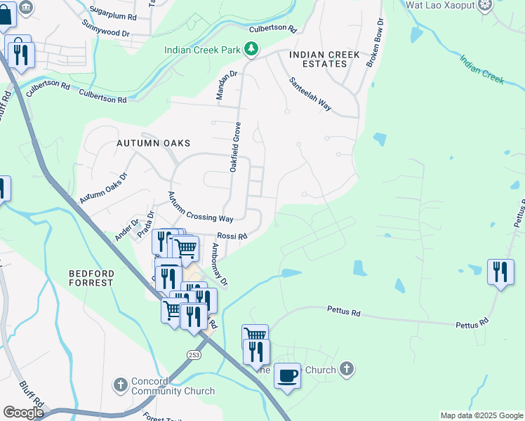 map of restaurants, bars, coffee shops, grocery stores, and more near 8350 Rossi Road in Brentwood