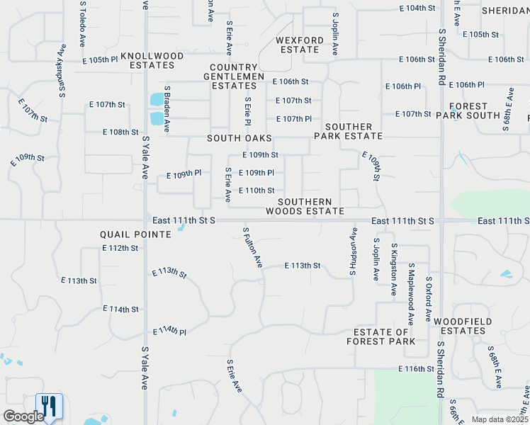 map of restaurants, bars, coffee shops, grocery stores, and more near 5506 East 110th Place in Tulsa