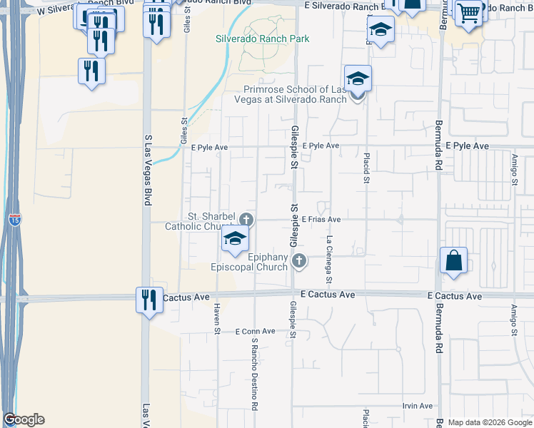 map of restaurants, bars, coffee shops, grocery stores, and more near 10285 Rancho Destino Road in Las Vegas