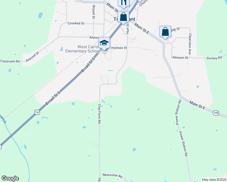 map of restaurants, bars, coffee shops, grocery stores, and more near 980 Clay Farm Road in Trezevant