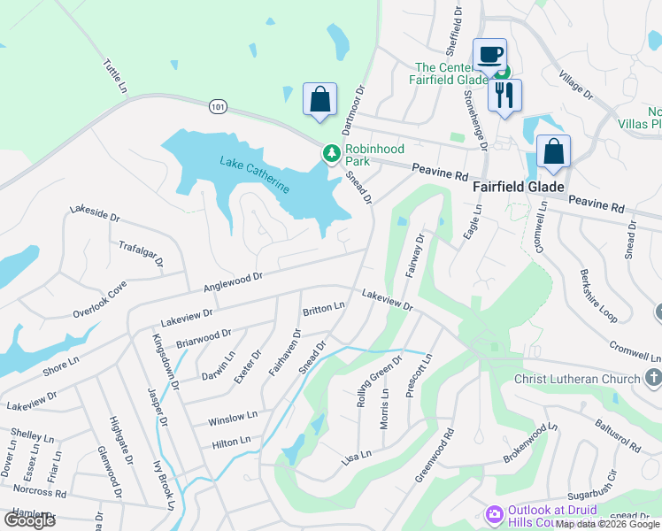 map of restaurants, bars, coffee shops, grocery stores, and more near 111 Anglewood Drive in Crossville