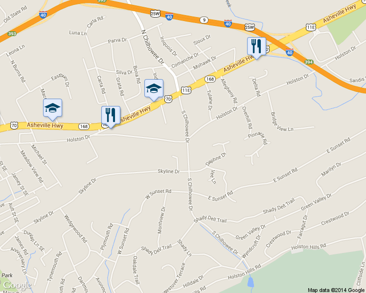 map of restaurants, bars, coffee shops, grocery stores, and more near 5020 Holston Drive in Knoxville
