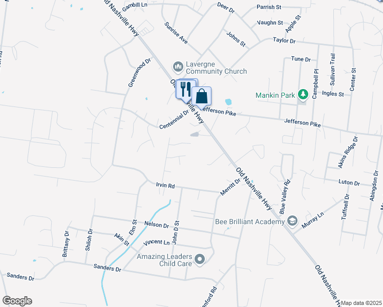 map of restaurants, bars, coffee shops, grocery stores, and more near 712 Seaton Ct in La Vergne