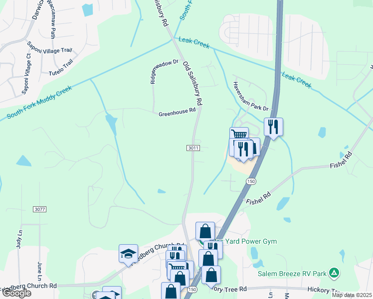 map of restaurants, bars, coffee shops, grocery stores, and more near 3140 Old Salisbury Road in Winston-Salem