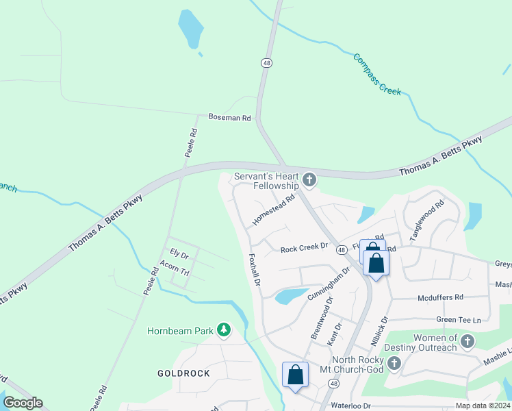 map of restaurants, bars, coffee shops, grocery stores, and more near 100 Homestead Court in Rocky Mount