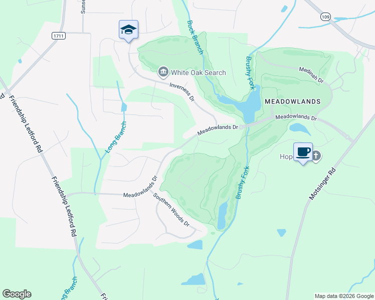 map of restaurants, bars, coffee shops, grocery stores, and more near 1011 Meadowlands Dr in Winston-Salem