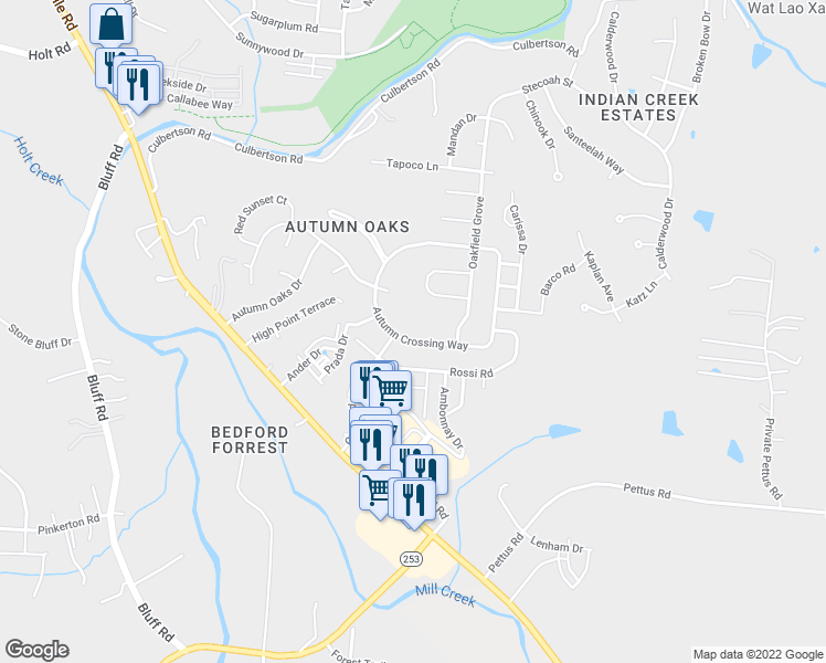 map of restaurants, bars, coffee shops, grocery stores, and more near 7305 Autumn Crossing Way in Brentwood