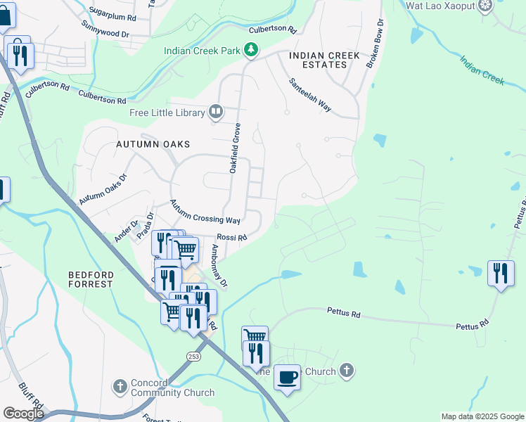 map of restaurants, bars, coffee shops, grocery stores, and more near 8356 Rossi Road in Brentwood