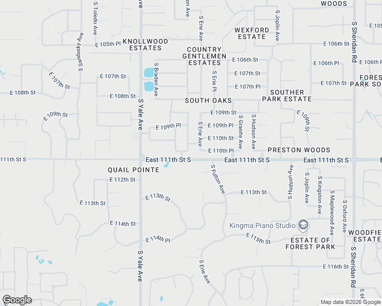 map of restaurants, bars, coffee shops, grocery stores, and more near 11018 South Erie Avenue in Tulsa