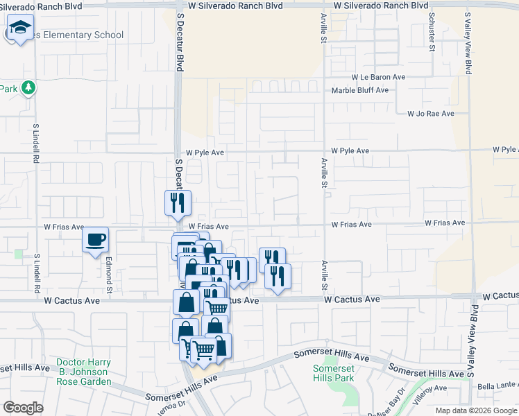 map of restaurants, bars, coffee shops, grocery stores, and more near 10269 Havasu Falls Street in Las Vegas