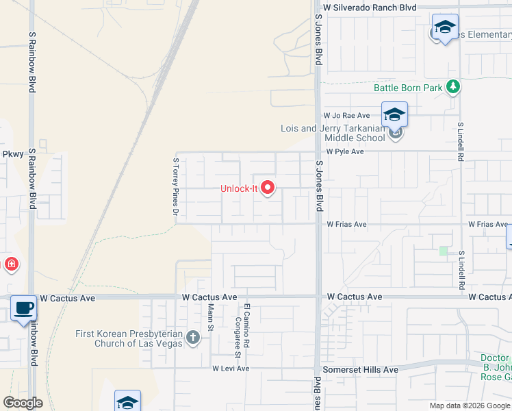 map of restaurants, bars, coffee shops, grocery stores, and more near 6277 Canebrake Court in Las Vegas