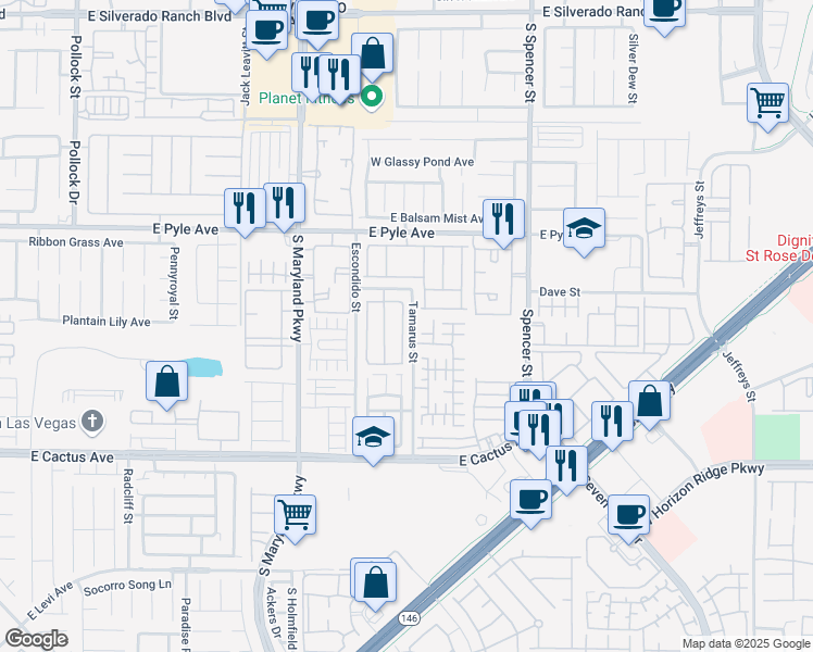 map of restaurants, bars, coffee shops, grocery stores, and more near 10272 Montana Mountain Street in Las Vegas
