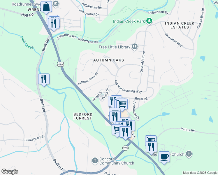 map of restaurants, bars, coffee shops, grocery stores, and more near 5560 Prada Drive in Brentwood