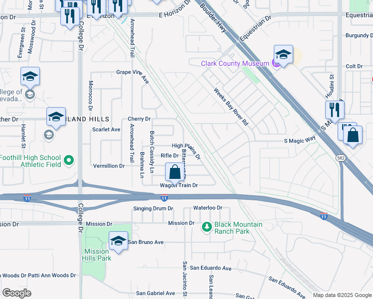 map of restaurants, bars, coffee shops, grocery stores, and more near 939 Rifle Drive in Henderson