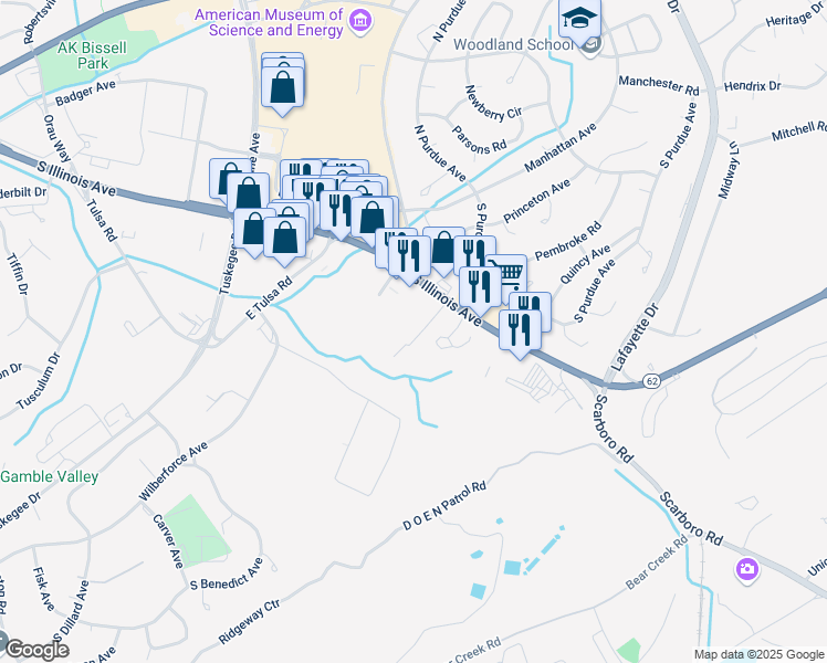 map of restaurants, bars, coffee shops, grocery stores, and more near 111 Inn Lane in Oak Ridge