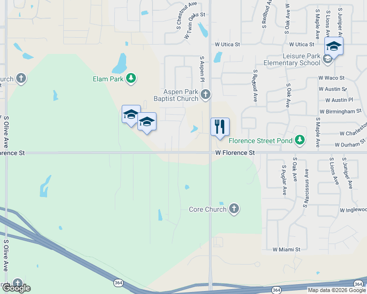 map of restaurants, bars, coffee shops, grocery stores, and more near 4801 South Chestnut Avenue in Broken Arrow