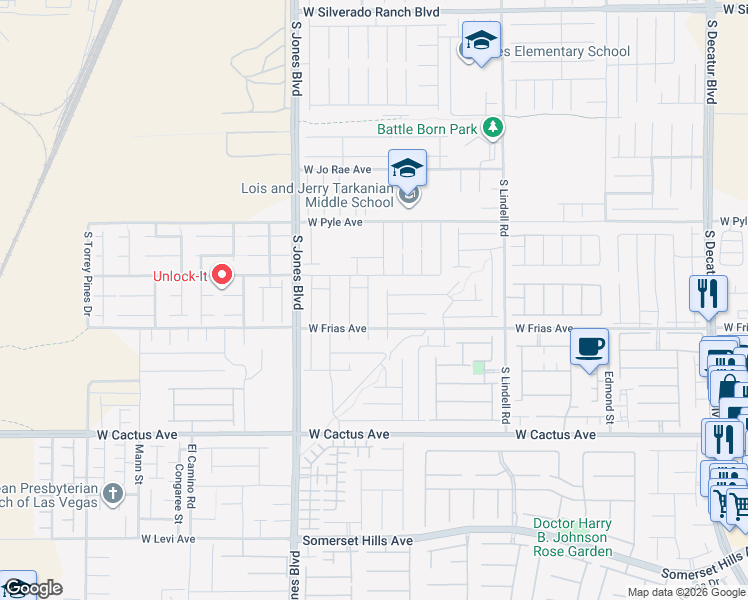 map of restaurants, bars, coffee shops, grocery stores, and more near 10266-10298 South Jones Boulevard in Las Vegas