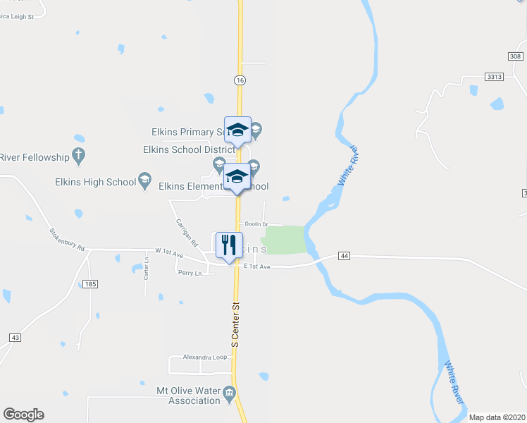 map of restaurants, bars, coffee shops, grocery stores, and more near 352 Bunch Lane in Elkins