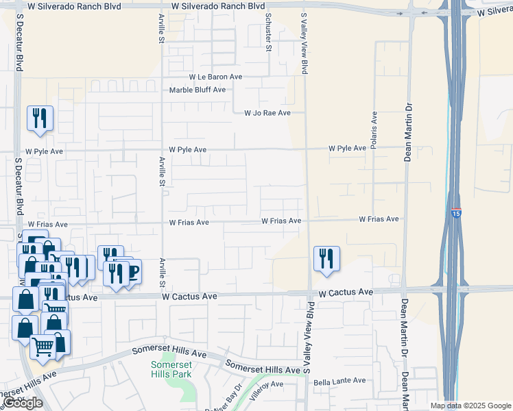 map of restaurants, bars, coffee shops, grocery stores, and more near 10240 Schuster Street in Las Vegas