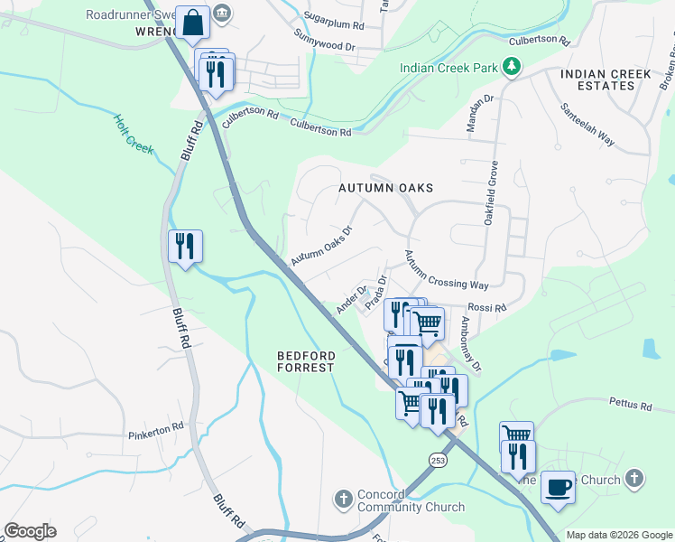 map of restaurants, bars, coffee shops, grocery stores, and more near 424 High Point Terrace in Brentwood