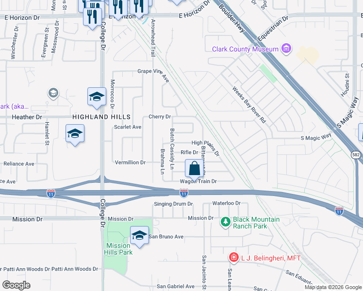map of restaurants, bars, coffee shops, grocery stores, and more near 916 High Plains Drive in Henderson