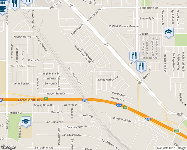 map of restaurants, bars, coffee shops, grocery stores, and more near 664 Blue Crystal Creek Road in Henderson