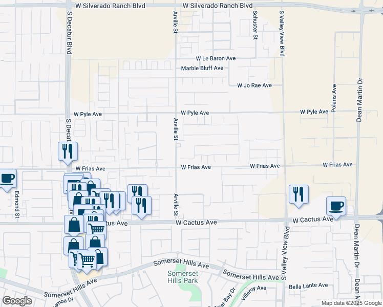 map of restaurants, bars, coffee shops, grocery stores, and more near 10253 Plains Pear Street in Las Vegas