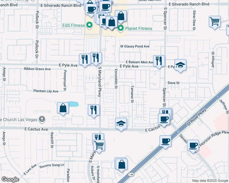 map of restaurants, bars, coffee shops, grocery stores, and more near 10262 Ladybug Bend Street in Las Vegas