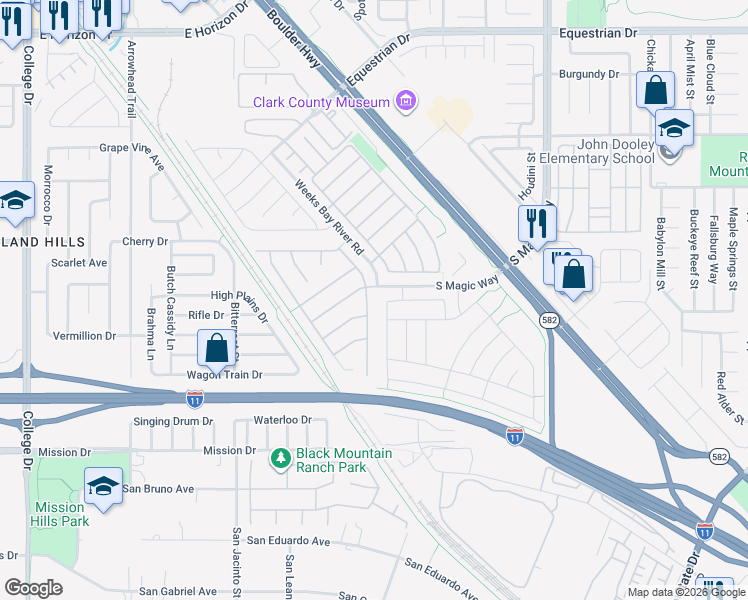 map of restaurants, bars, coffee shops, grocery stores, and more near 664 Blue Crystal Creek Road in Henderson