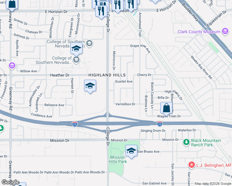 map of restaurants, bars, coffee shops, grocery stores, and more near 827 Shoreview Drive in Henderson