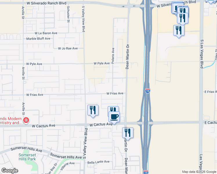 map of restaurants, bars, coffee shops, grocery stores, and more near 3445 West Haleh Avenue in Las Vegas