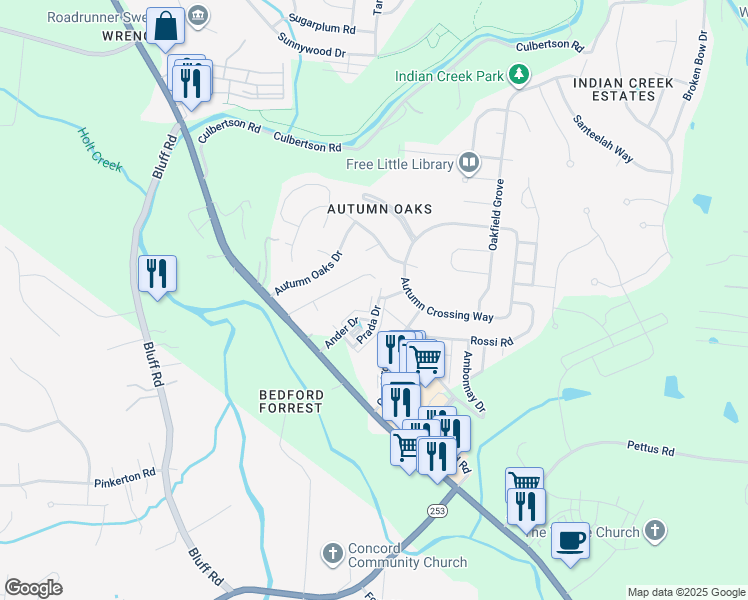 map of restaurants, bars, coffee shops, grocery stores, and more near 5565 Prada Drive in Brentwood