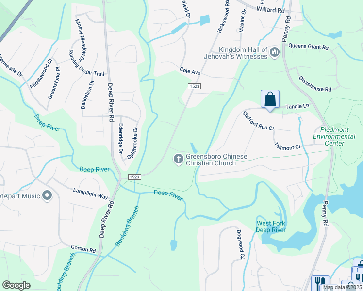 map of restaurants, bars, coffee shops, grocery stores, and more near 2606 Wexford Place in High Point