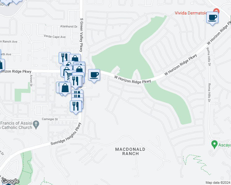 map of restaurants, bars, coffee shops, grocery stores, and more near 2192 King Mesa Drive in Henderson