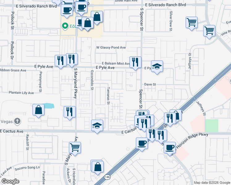 map of restaurants, bars, coffee shops, grocery stores, and more near 10299 Cherry Brook Street in Las Vegas