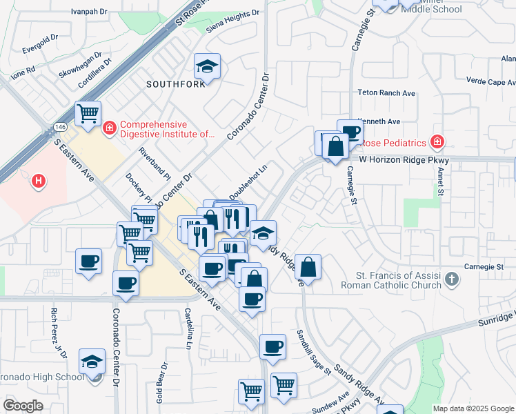 map of restaurants, bars, coffee shops, grocery stores, and more near 2644 French Roast Place in Henderson