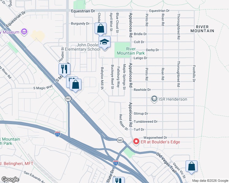 map of restaurants, bars, coffee shops, grocery stores, and more near 2132 Buckeye Reef Street in Henderson