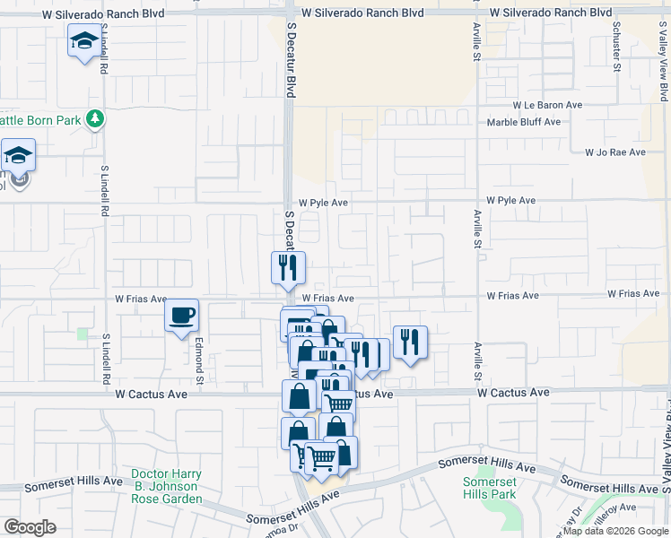 map of restaurants, bars, coffee shops, grocery stores, and more near 10270 South Decatur Boulevard in Las Vegas